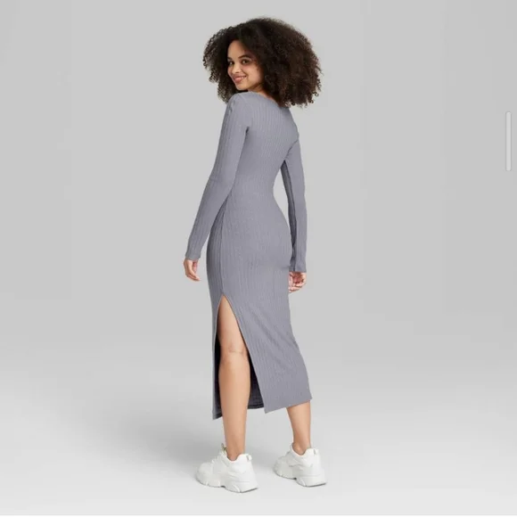 Wild Fable Rib Knit Midi Grey Dress NWT Various Sz - Picture 2 of 9